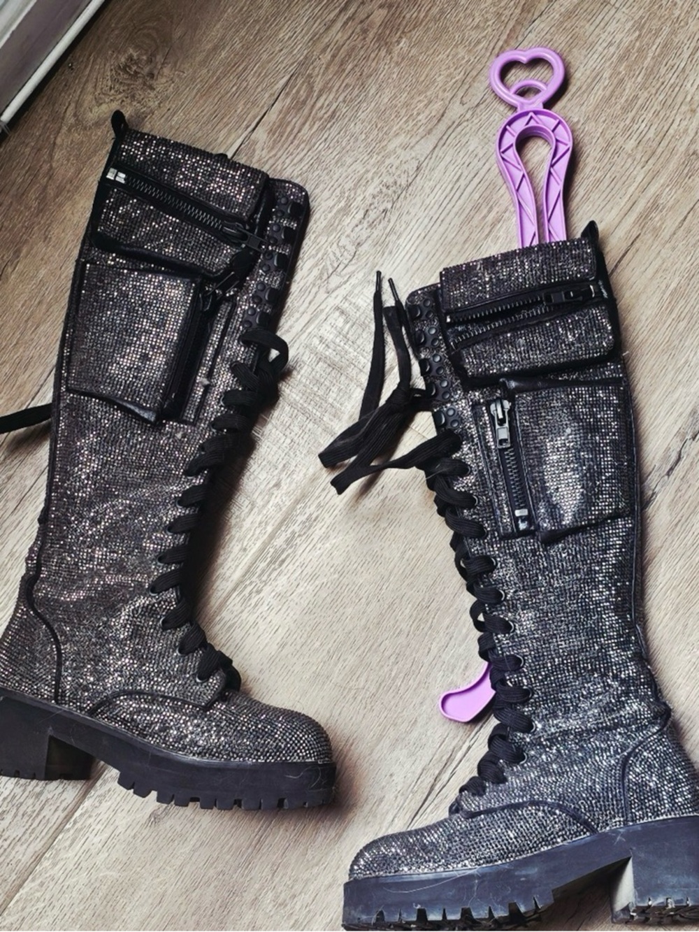 Diamond club exx by dolls kill  Lace-Up knee high Combat Boots